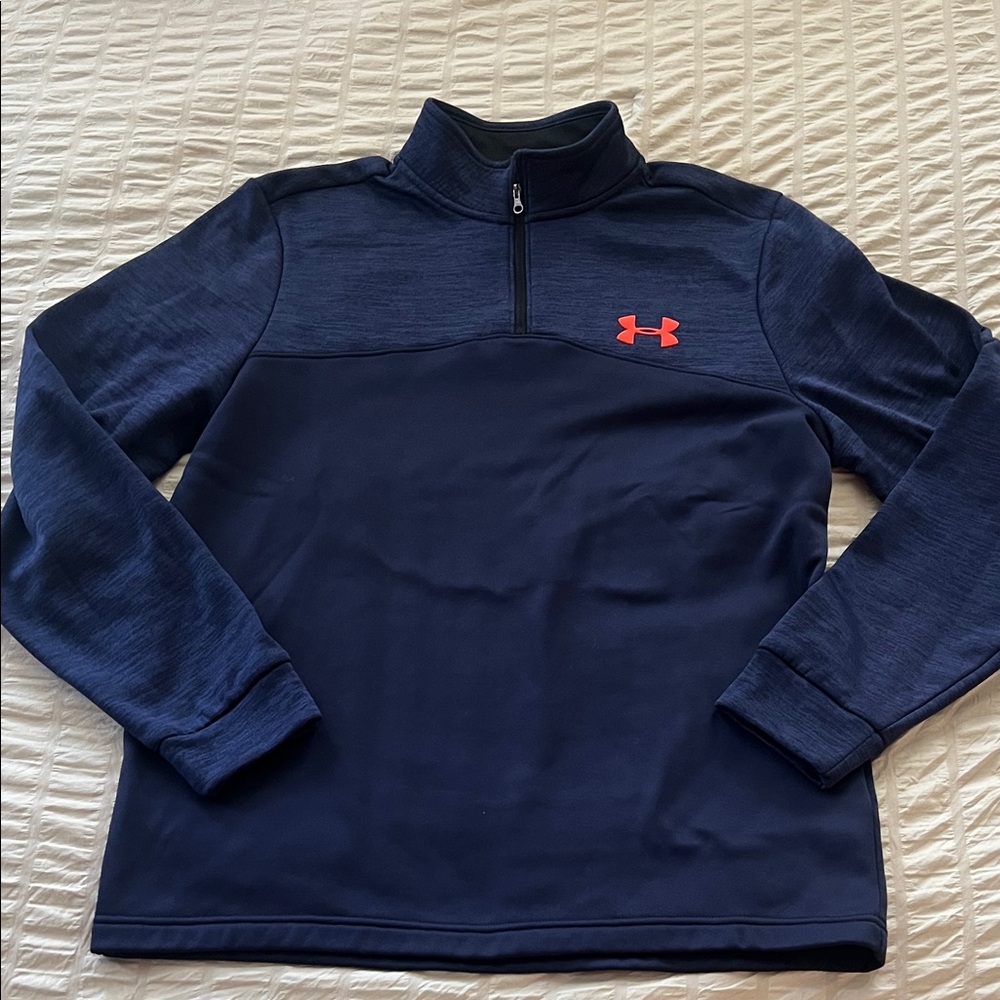 Under Armour Navy Half-Zip Pullover with Coral Logo Accent